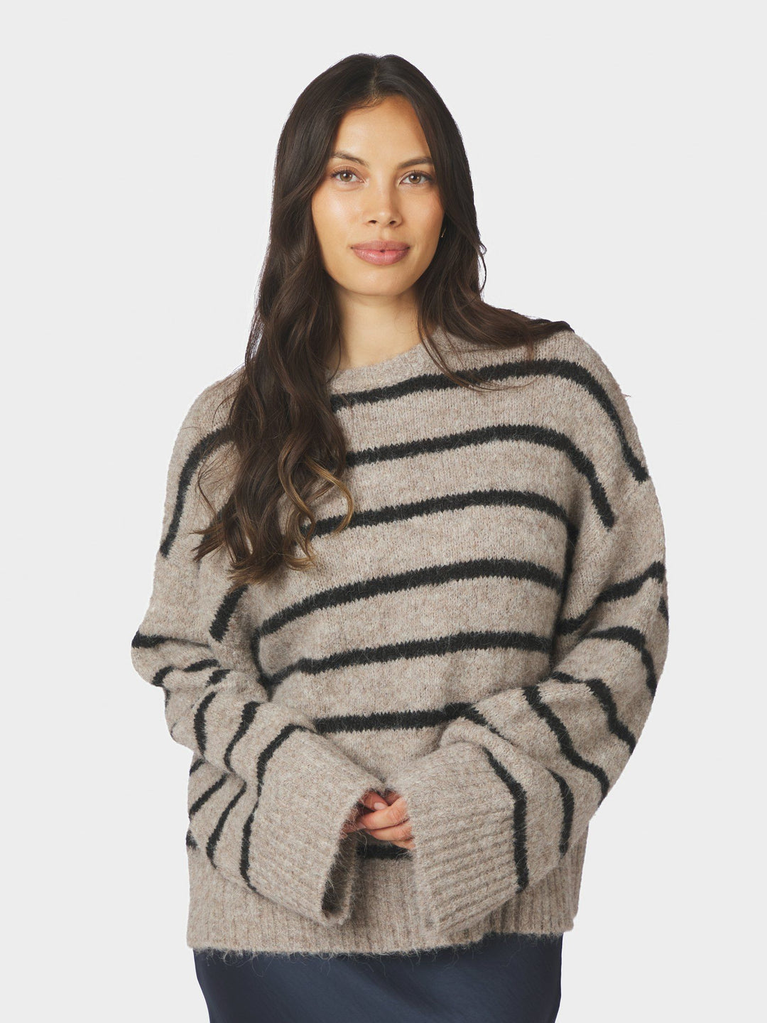Neo Noir - Roeme Fluffy Stripe Knit - Beige Melange