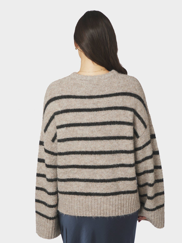 Neo Noir - Roeme Fluffy Stripe Knit - Beige Melange