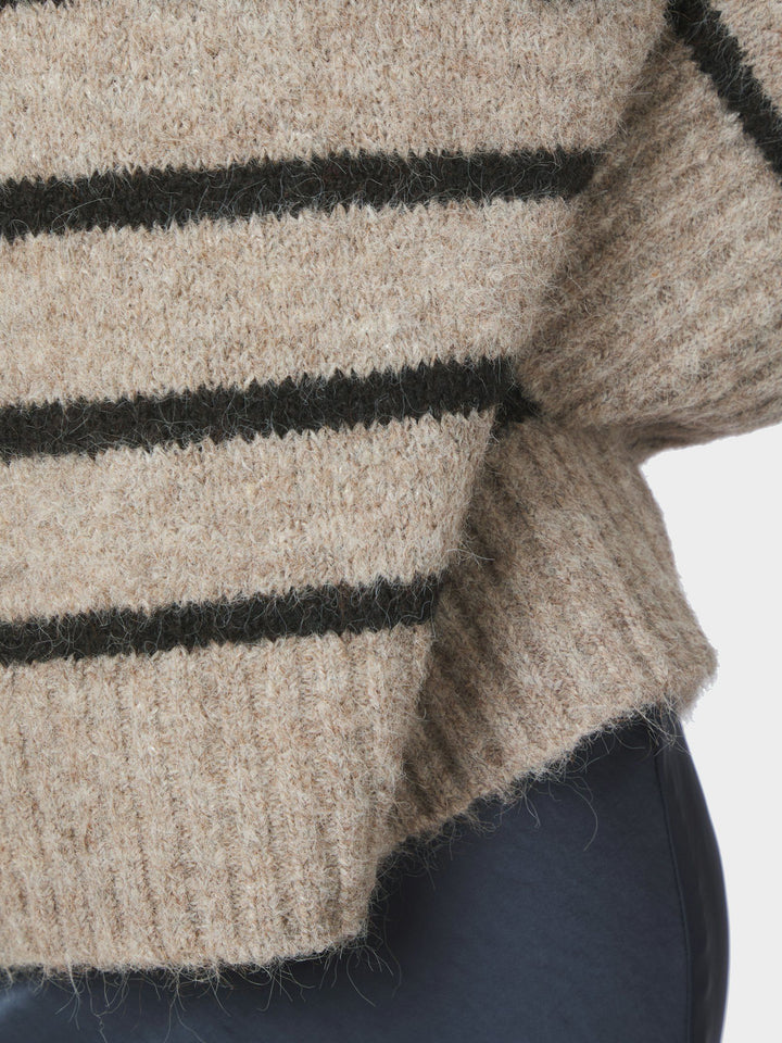 Neo Noir - Roeme Fluffy Stripe Knit - Beige Melange