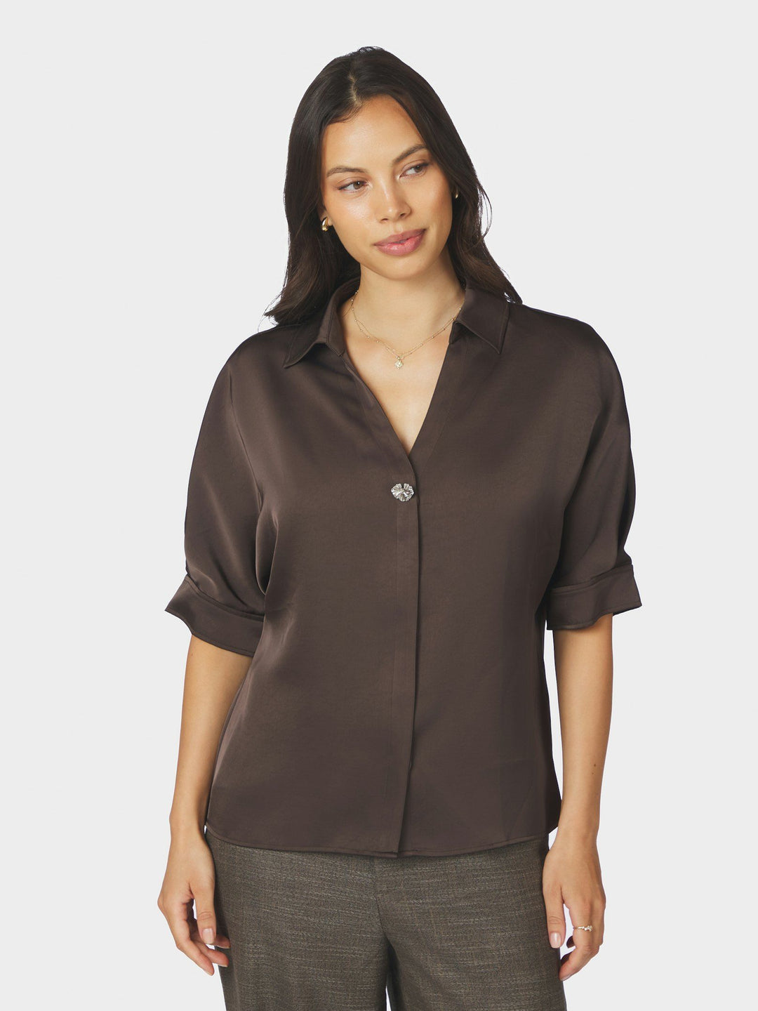 Neo Noir - Carm Heavy Sateen Shirt - Dark Brown