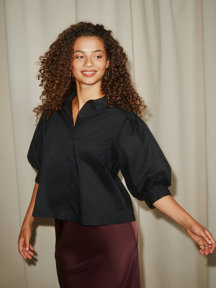 Neo Noir - Etta Poplin Bedazz Shirt - Black