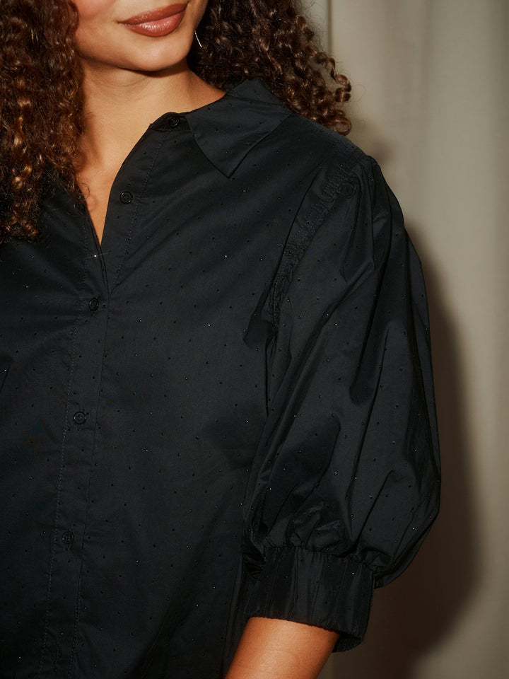 Neo Noir - Etta Poplin Bedazz Shirt - Black
