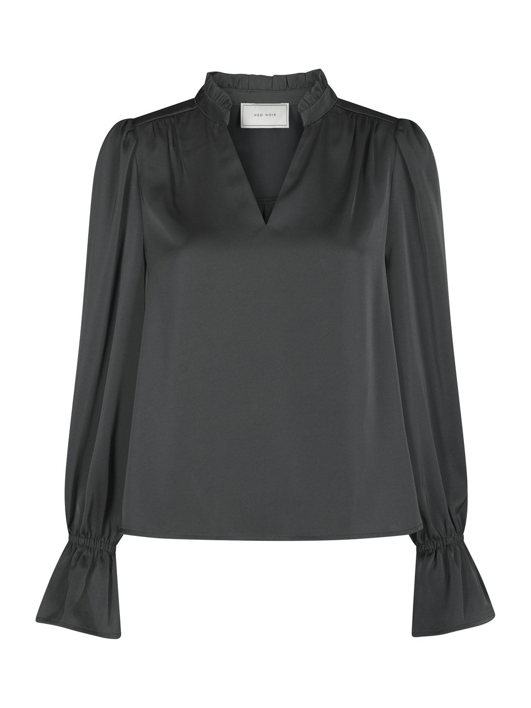 Neo Noir - Amara Drapy Satin Blouse - Antracit