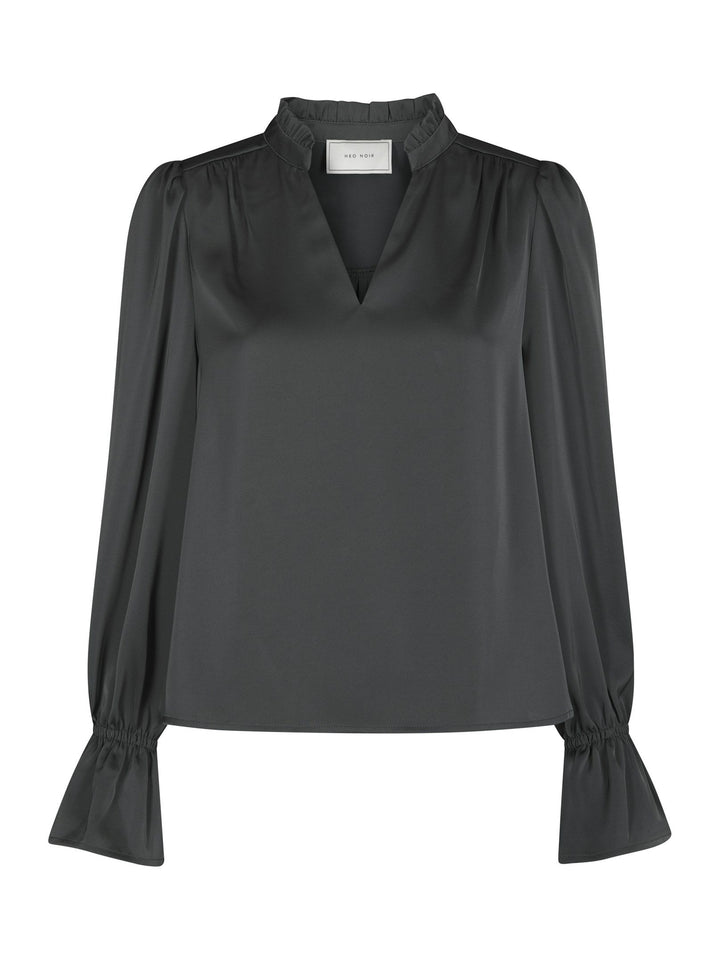 Neo Noir - Amara Drapy Satin Blouse - Antracit