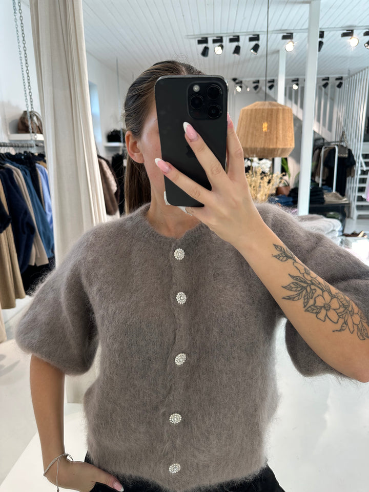 DIAMANT - Fluffy Mohair Cardigan - Taupe