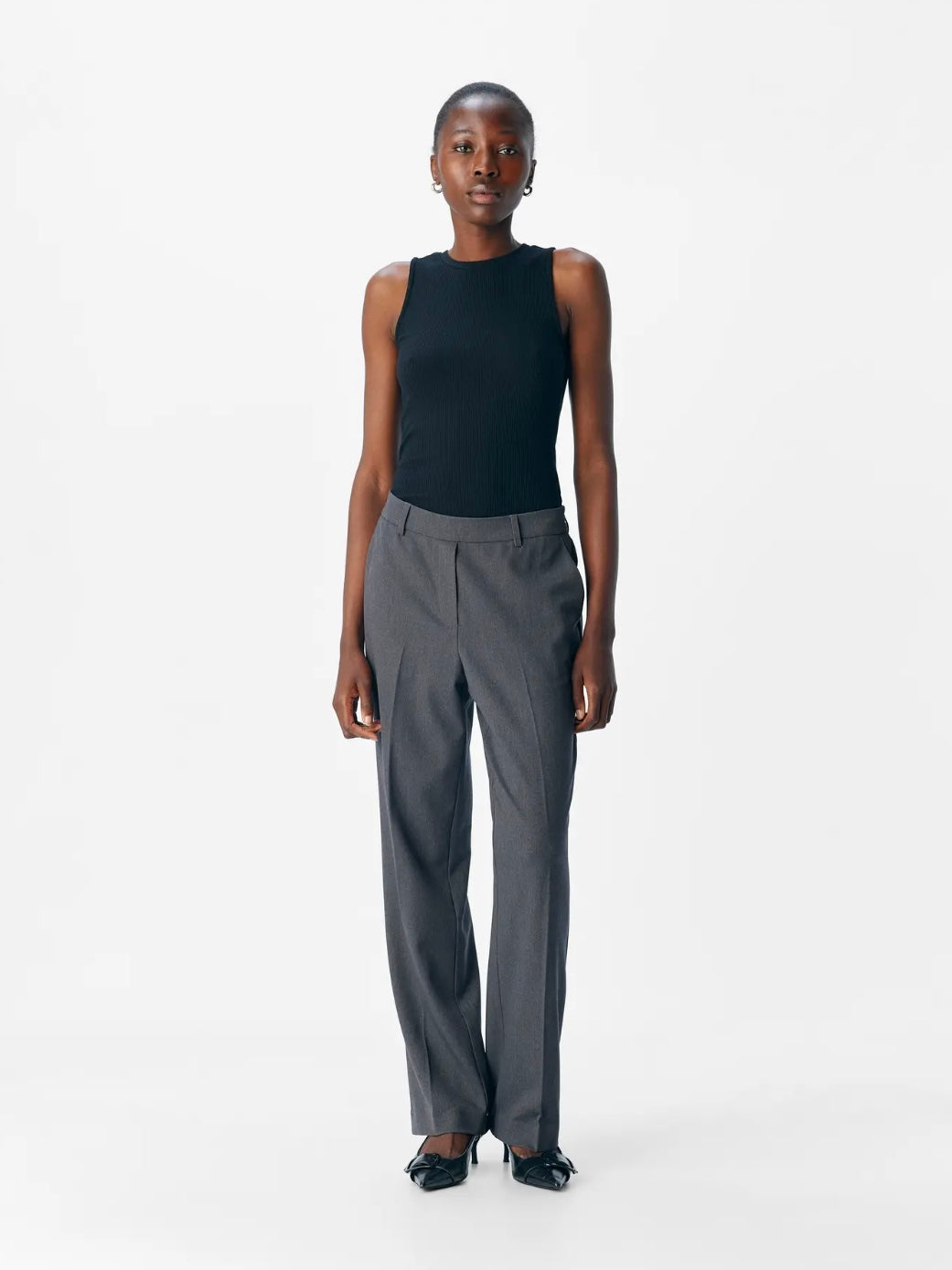 LISA - Straight Suit Pants - Medium Grey Melange