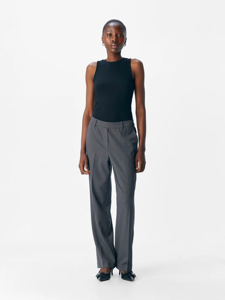 LISA - Straight Suit Pants - Medium Grey Melange