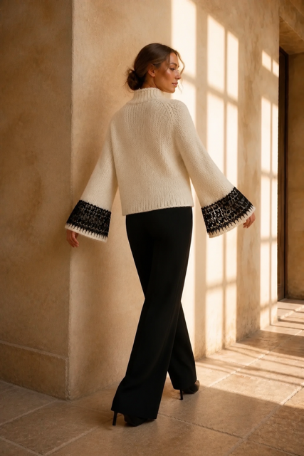 Honey & Haze - Valérie Turtleneck knit sweater w lace - Ivory/Black