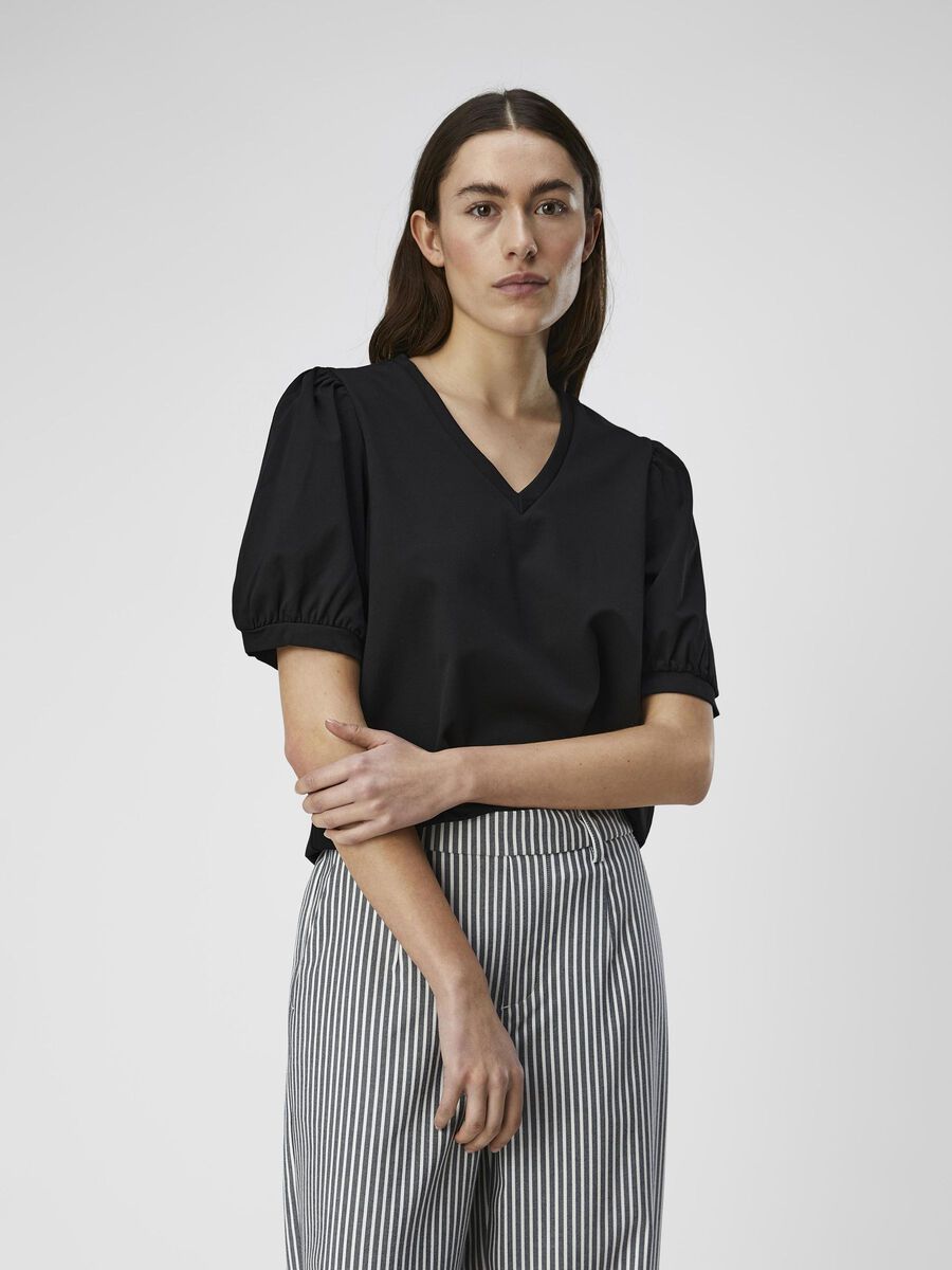 CAROLINE - T-shirt med ballongärm - Svart