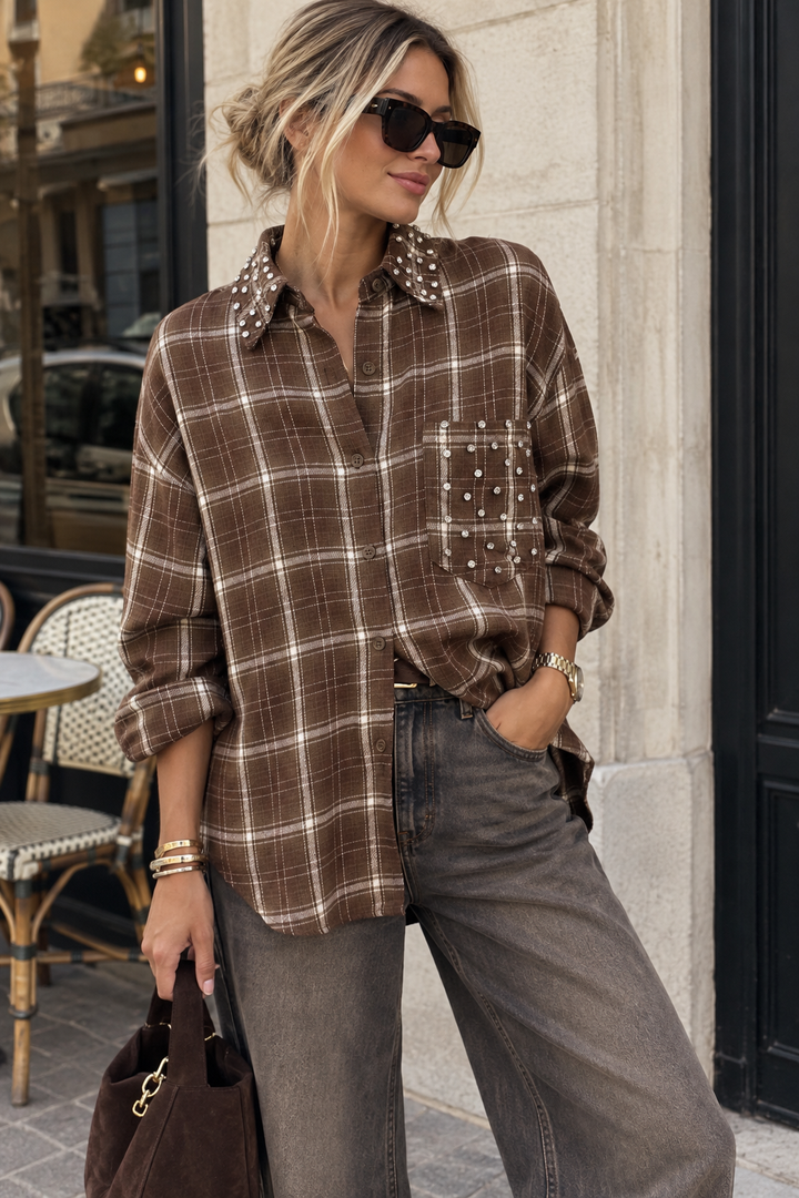 Spark - Check Shirt w sparkels - Brown
