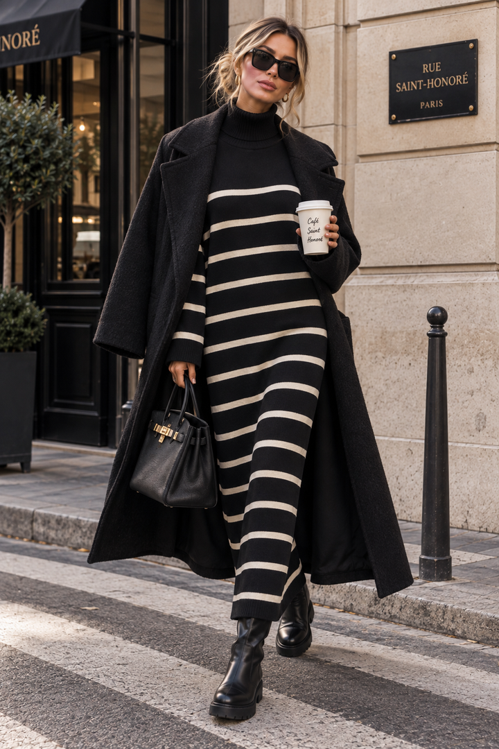 Paloma - Knit Striped Dress - Black