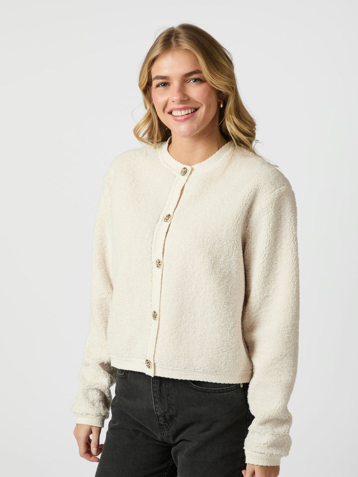 Neo Noir - Limo Fluffy Knit Cardigan - Cream