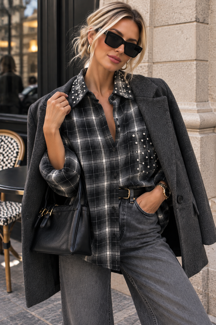 Spark - Check Shirt w sparkels - Black