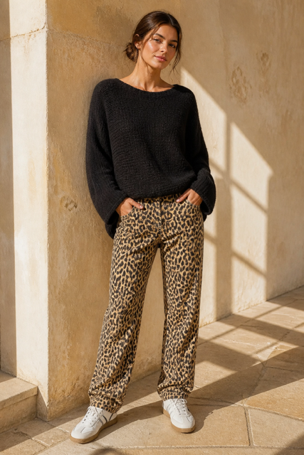 Lumi - Chunky Knit sweater w Bow - Black