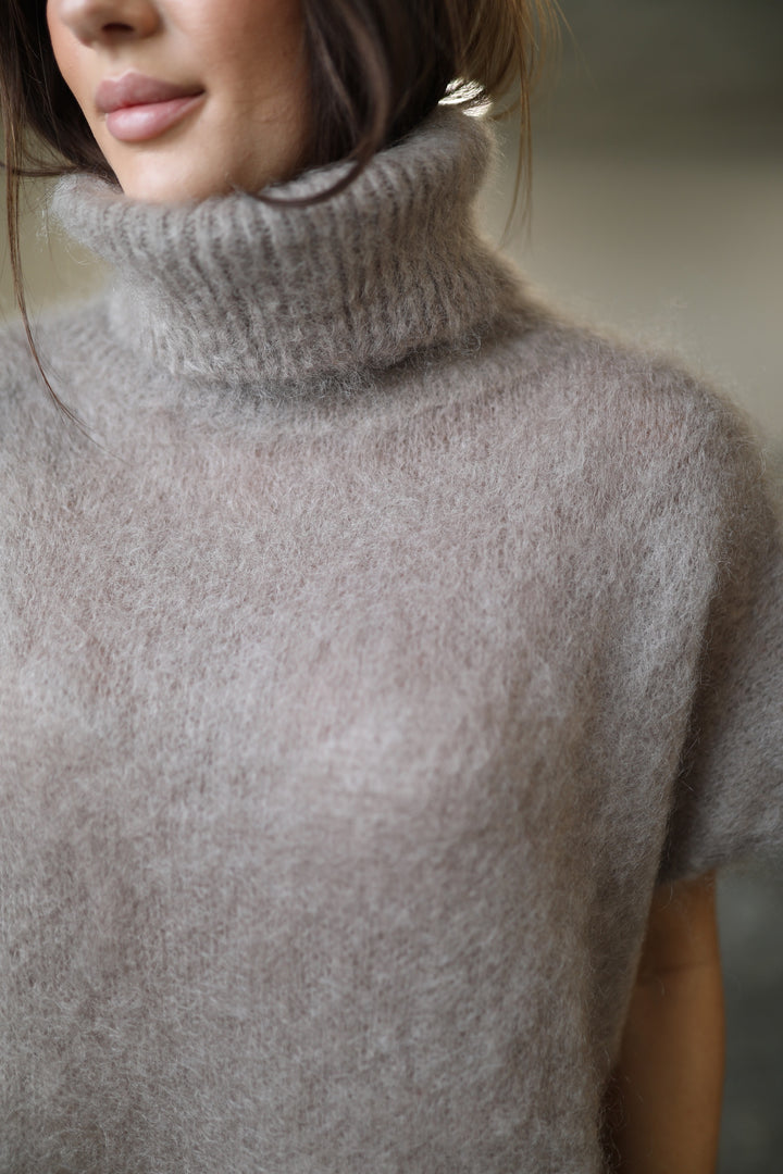 MOLLY - Fluffy Mohair Turtleneck Sweater - Taupe