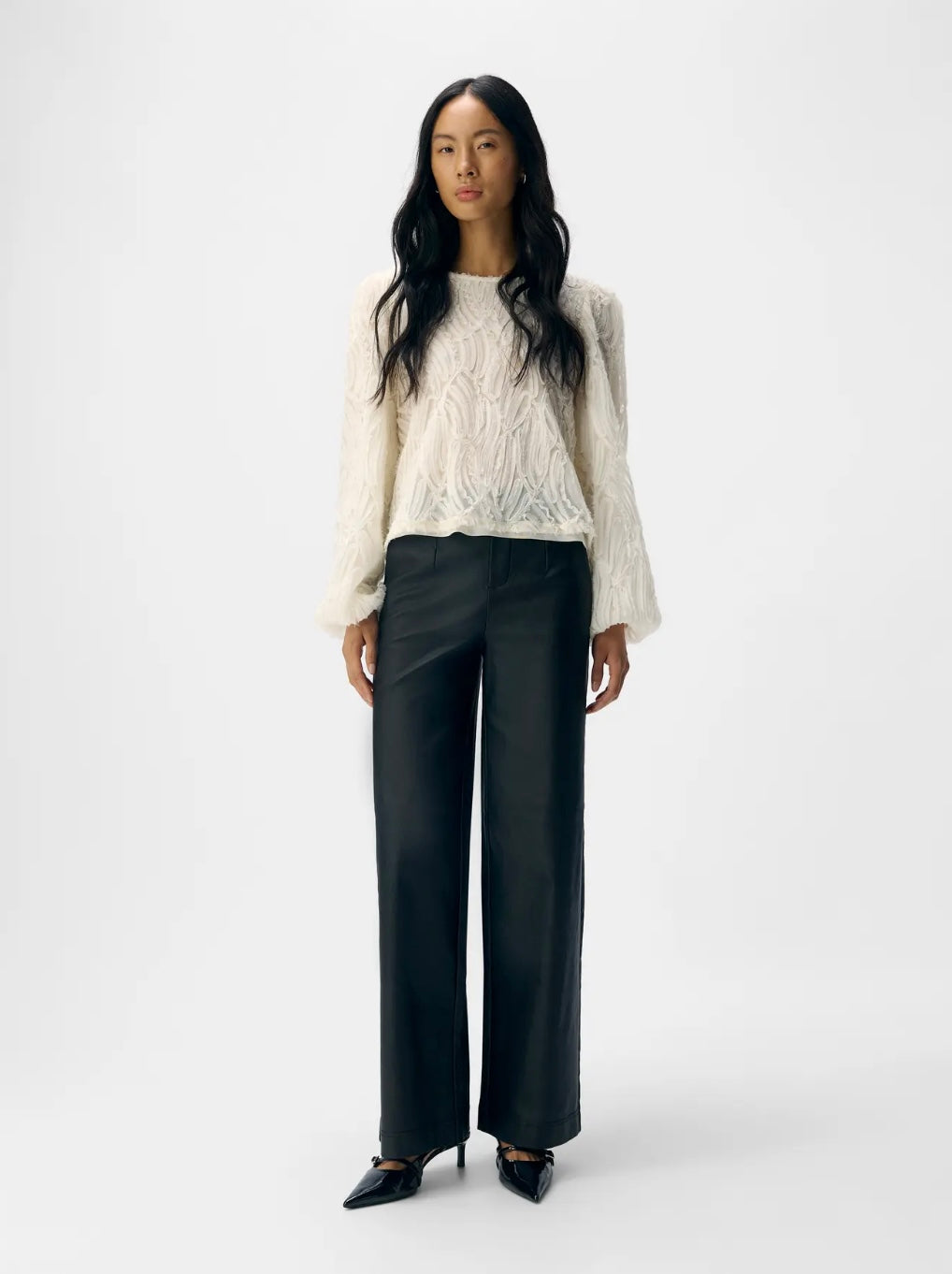 LISA - Wide Coated Pants - Black