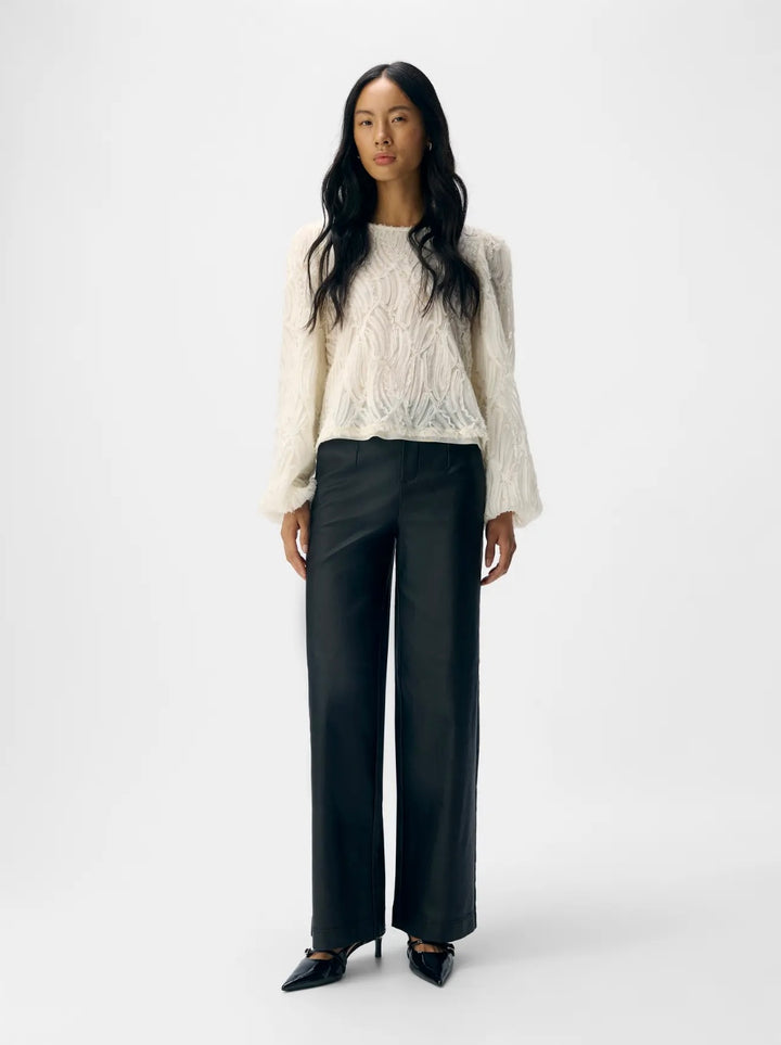LISA - Wide Coated Pants - Black