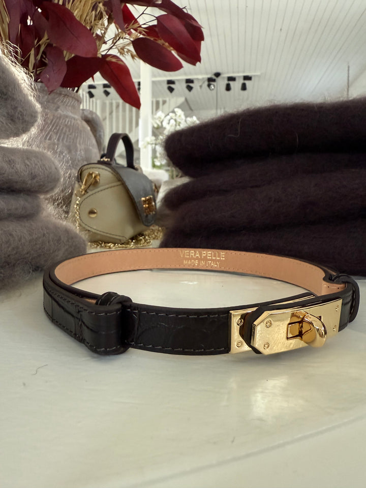 HARPER - Läderbälte - Croco Svart