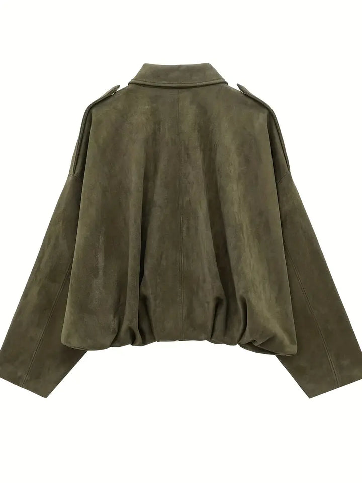 SIDNEY - Faux Suede Bomberjacket - Army - Virala Trendjackan