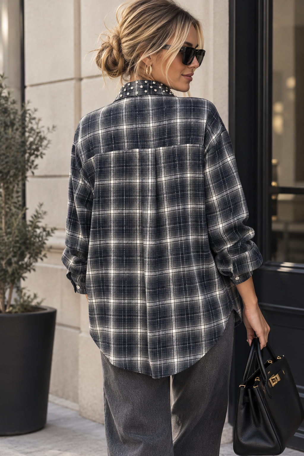 Spark - Check Shirt w sparkels - Navy
