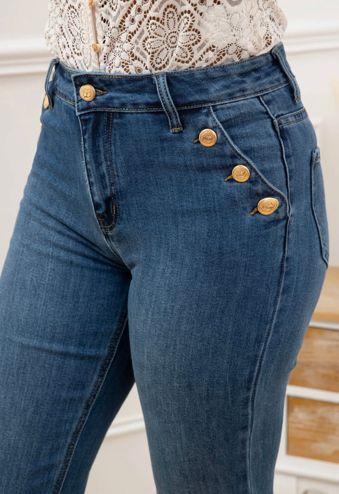 MIRANDA - FY10846 - Jeans med guldknappar - Blue
