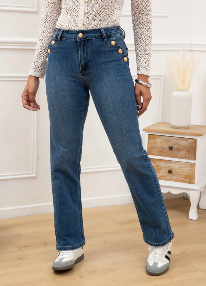MIRANDA - FY10846 - Jeans med guldknappar - Blue