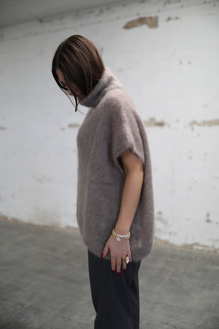 MOLLY - Fluffy Mohair Turtleneck Sweater - Taupe