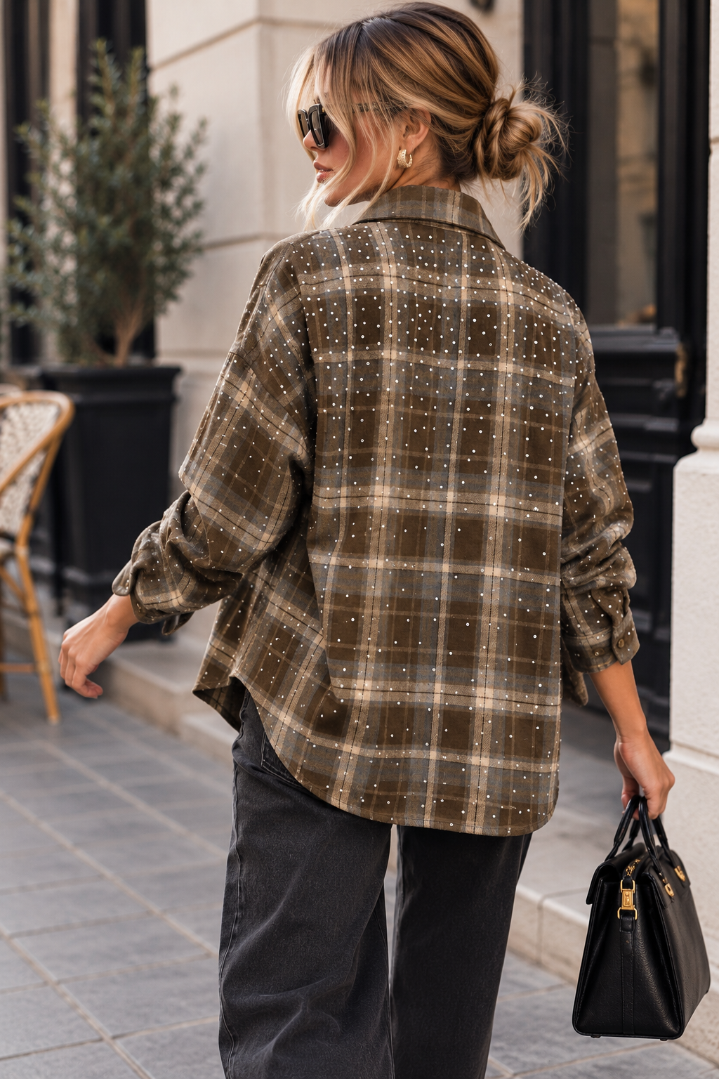 Bling - Check Shirt w Bling - Brown
