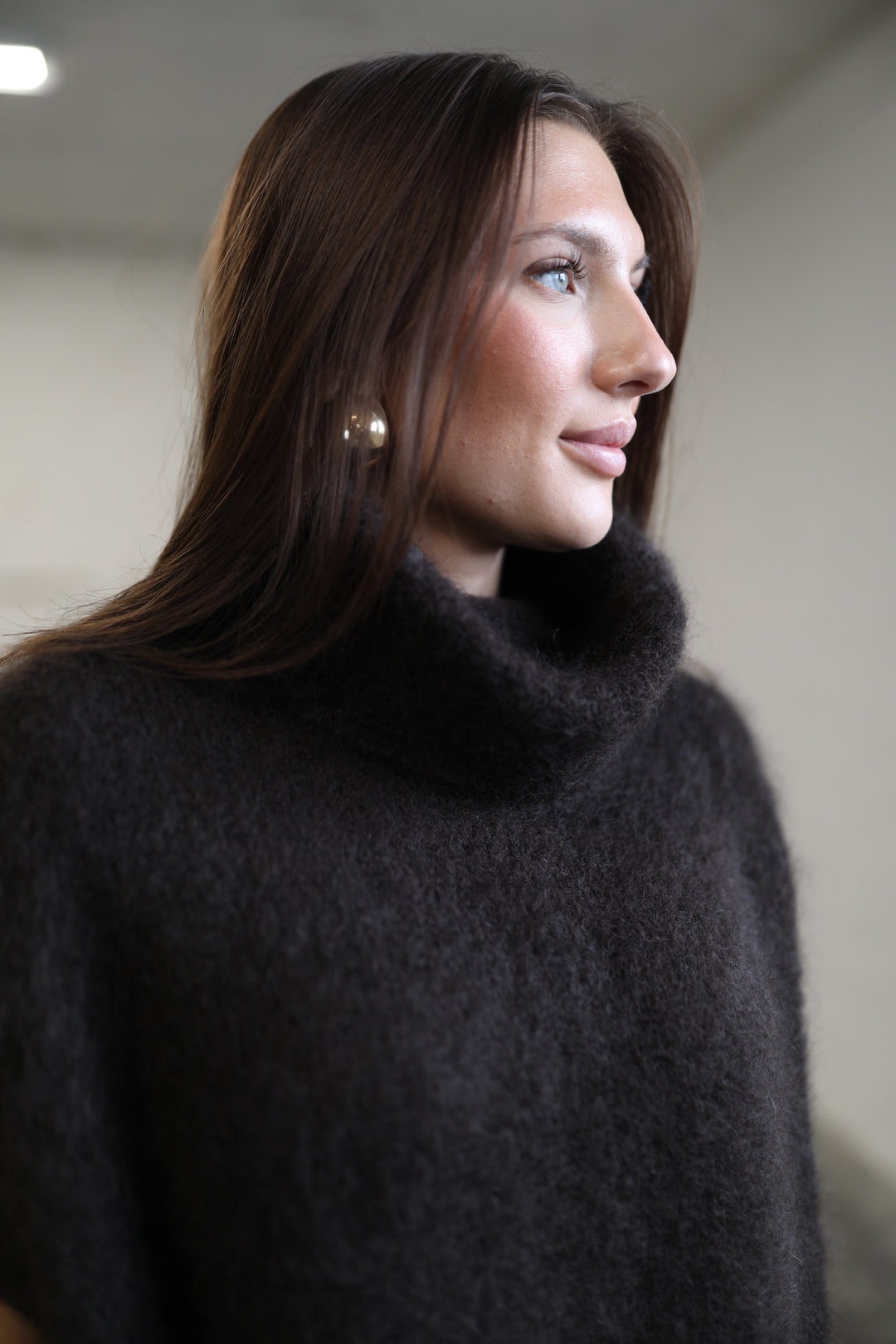 MOLLY - Fluffy Mohair Turtleneck Sweater -  Brown