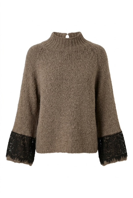 Honey & Haze - Valérie Turtleneck knit sweater w lace - Taupe/Black