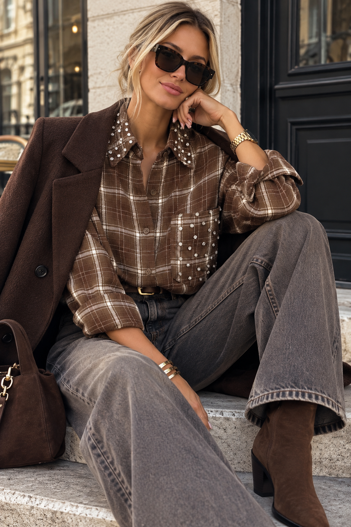 Spark - Check Shirt w sparkels - Brown
