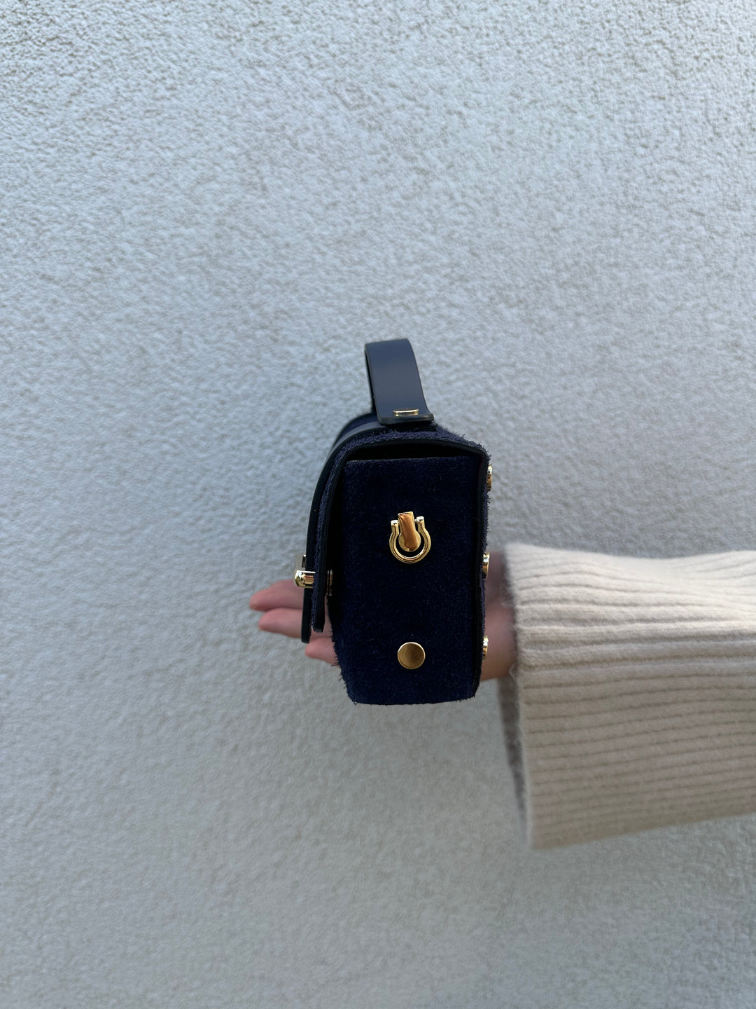 NANO - Liten väska i mocka och läder - Navy