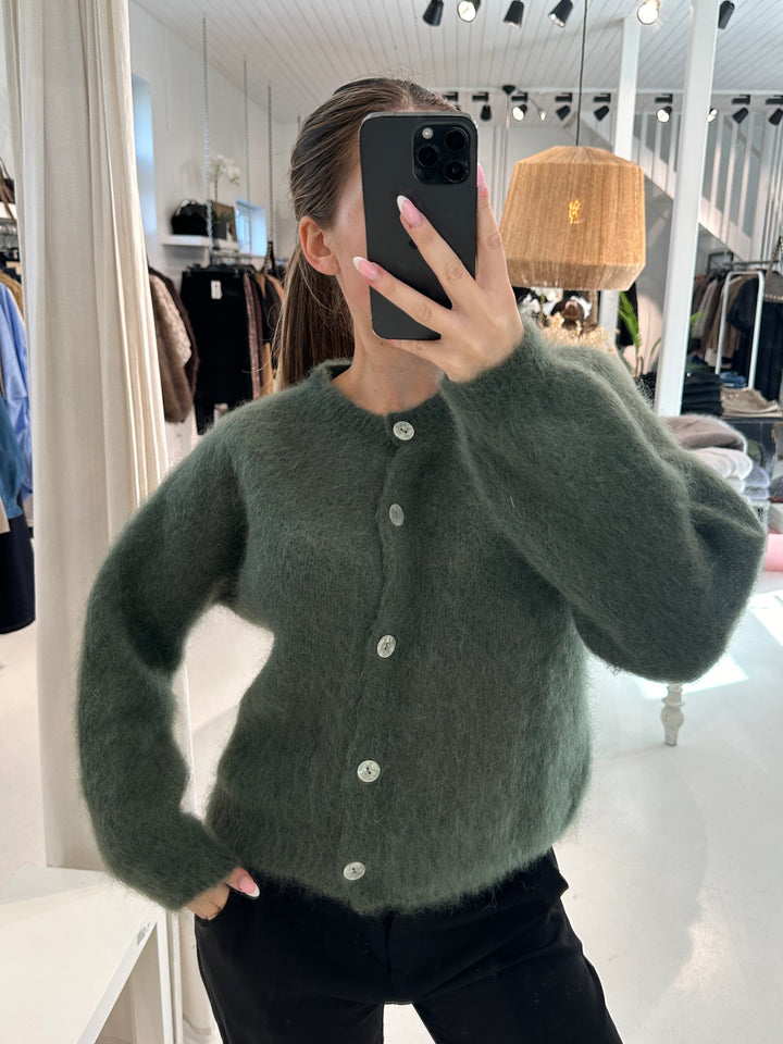 AMY - Fluffy Mohair Cardigan - Kakhi