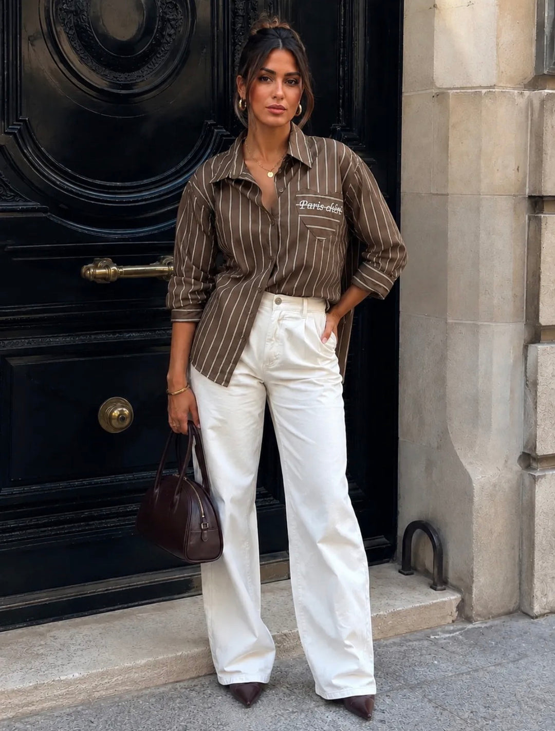 CHERI - Striped Shirt - Black