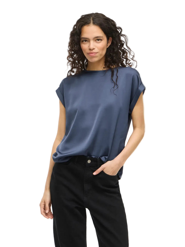 ELLETTE - Satin T-shirt - Vintage Indigo