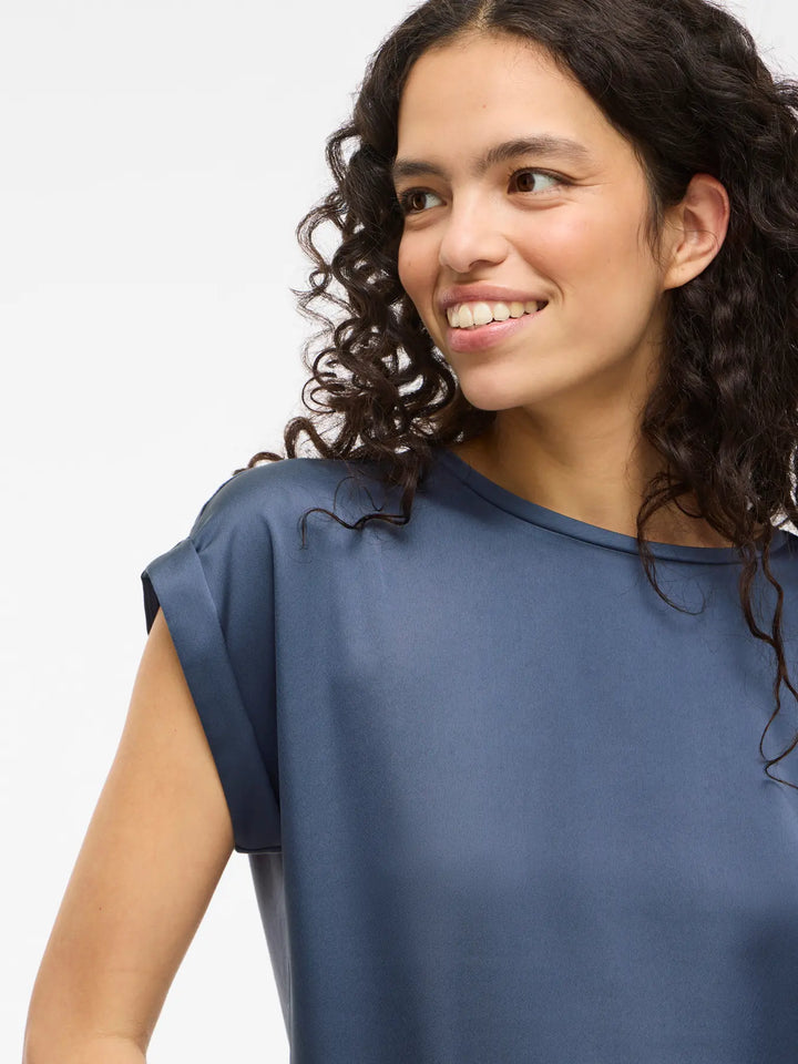 ELLETTE - Satin T-shirt - Vintage Indigo