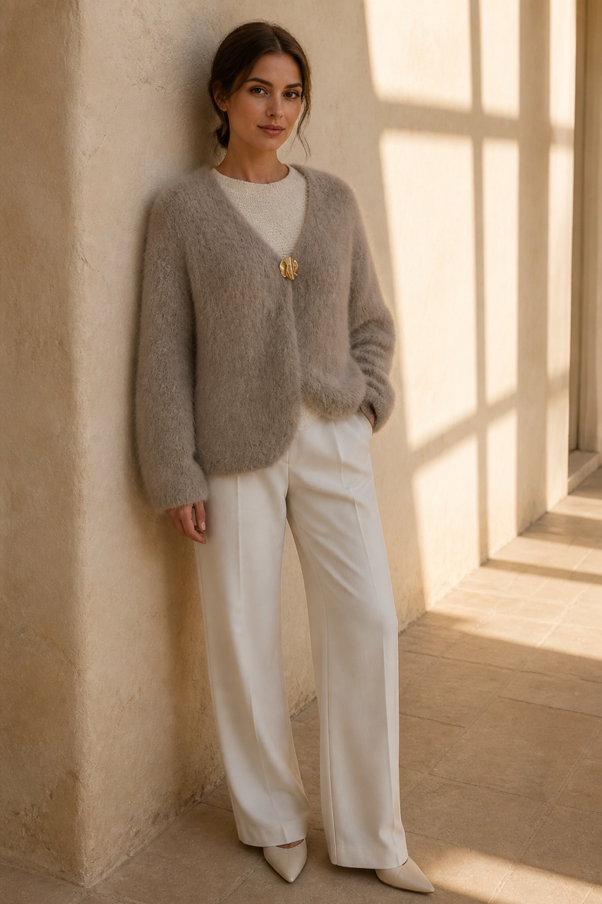 Honey & Haze - Chloé Kid Mohair Cardigan - Taupe