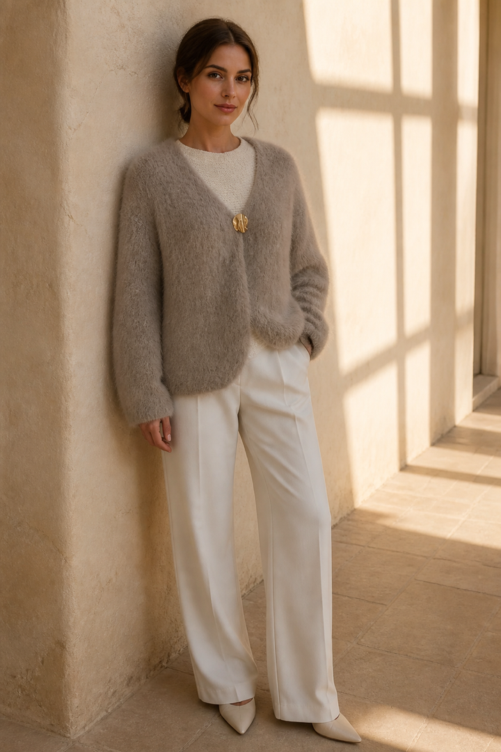 Honey & Haze - Chloé Kid Mohair Cardigan - Taupe