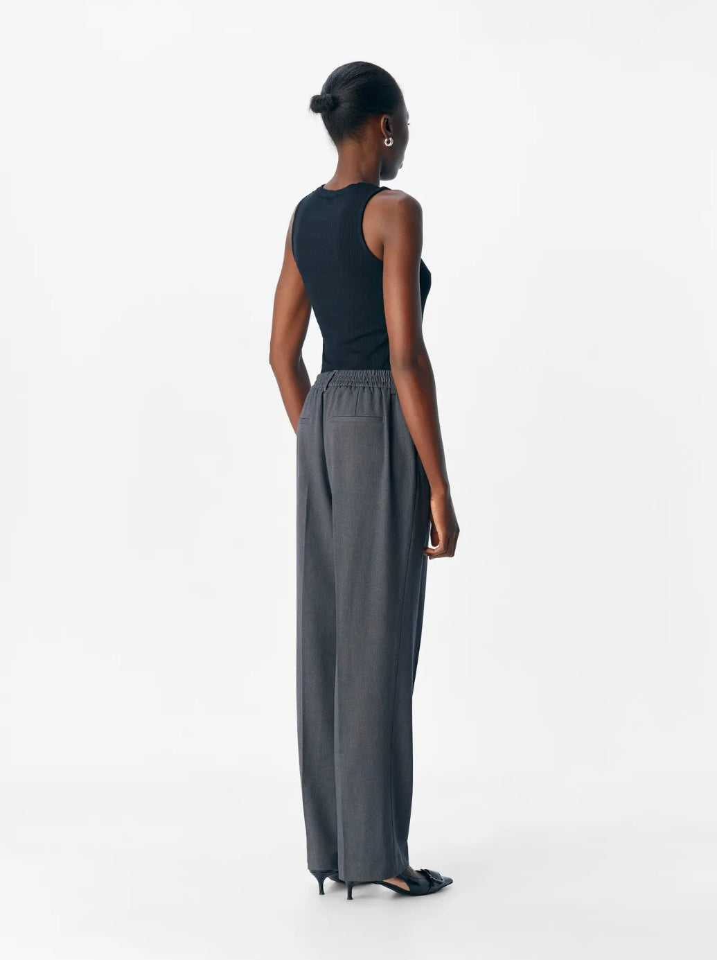 LISA - Straight Suit Pants - Medium Grey Melange