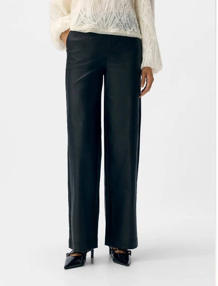 LISA - Wide Coated Pants - Black