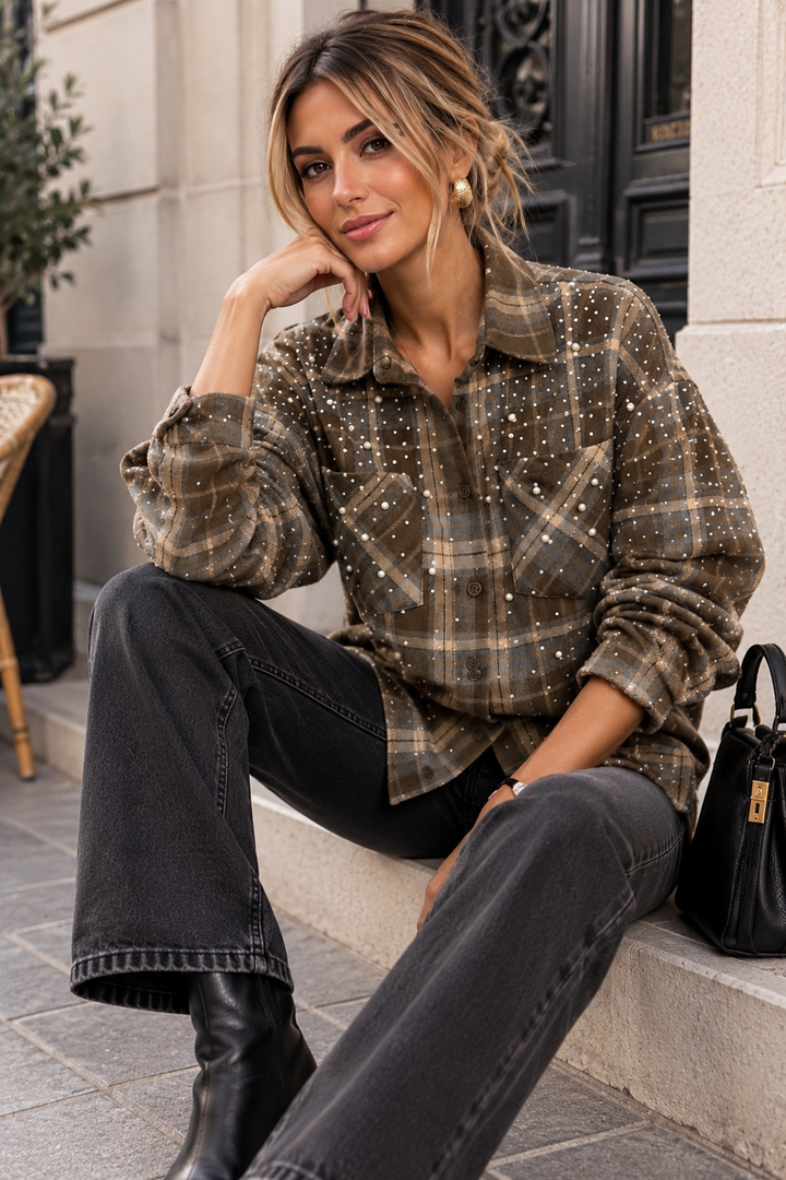 Bling - Check Shirt w Bling - Brown
