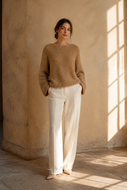 Lumi - Chunky Knit sweater w Bow - Light Brown