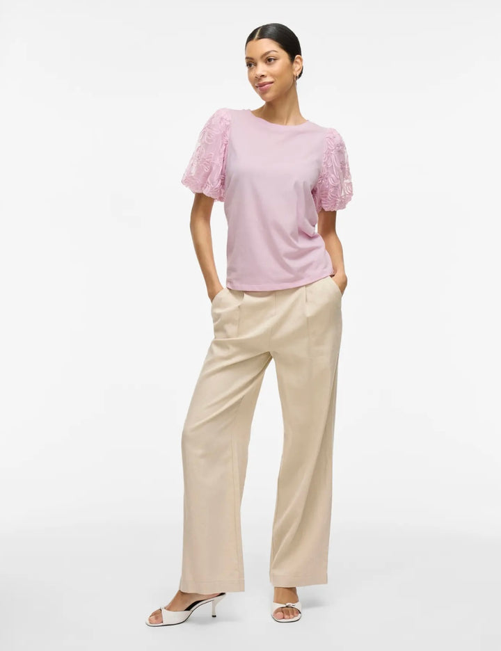 SIMONIA - T-Shirt med puffärm i spets - Rosa