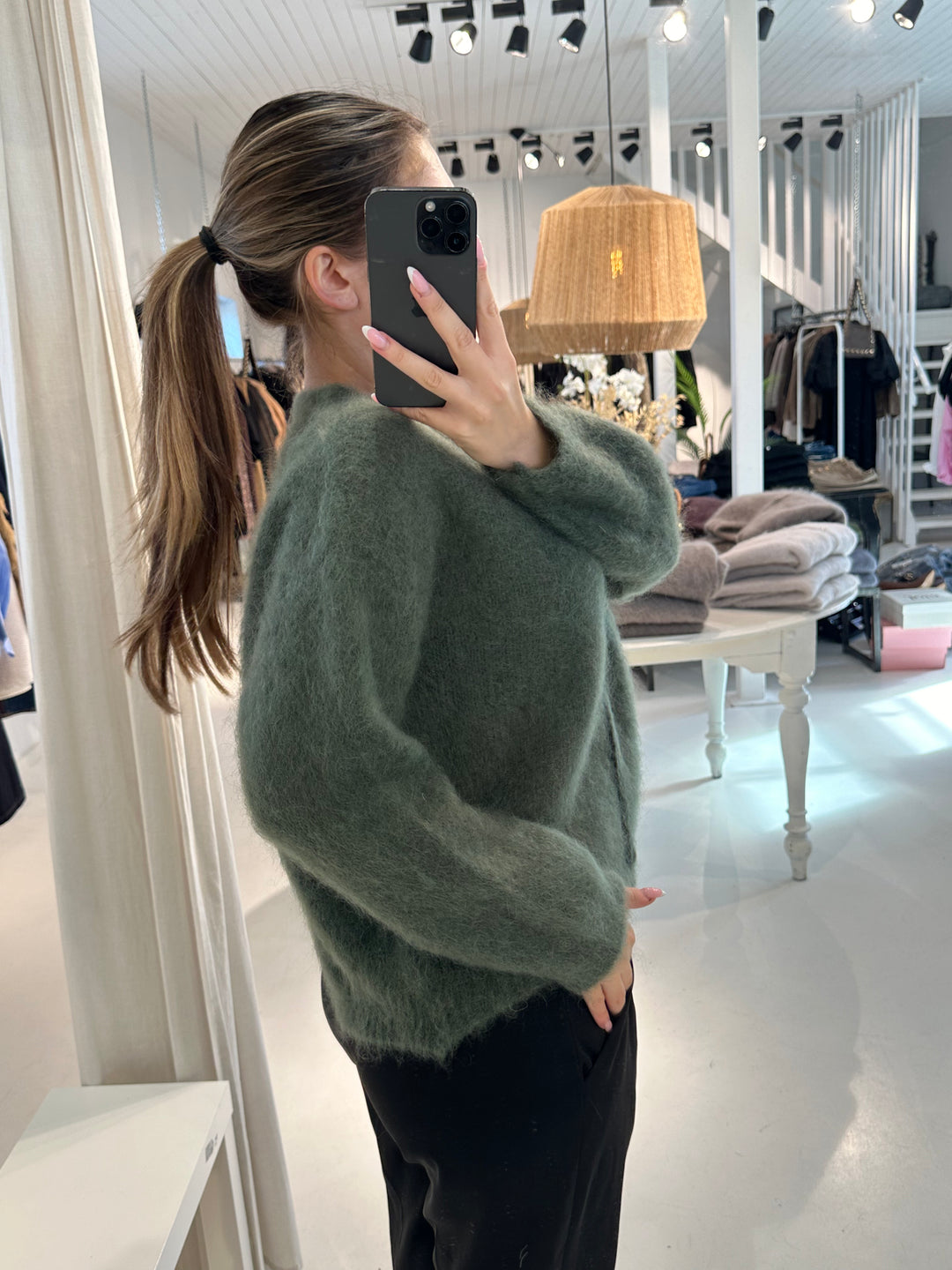 AMY - Fluffy Mohair Cardigan - Kakhi