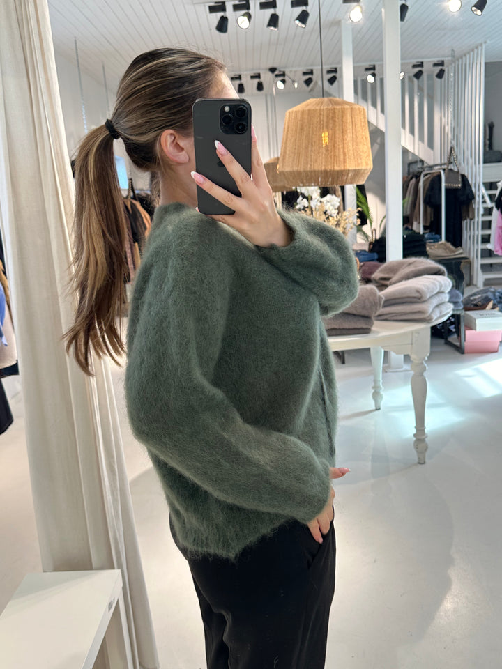 AMY - Fluffy Mohair Cardigan - Kakhi