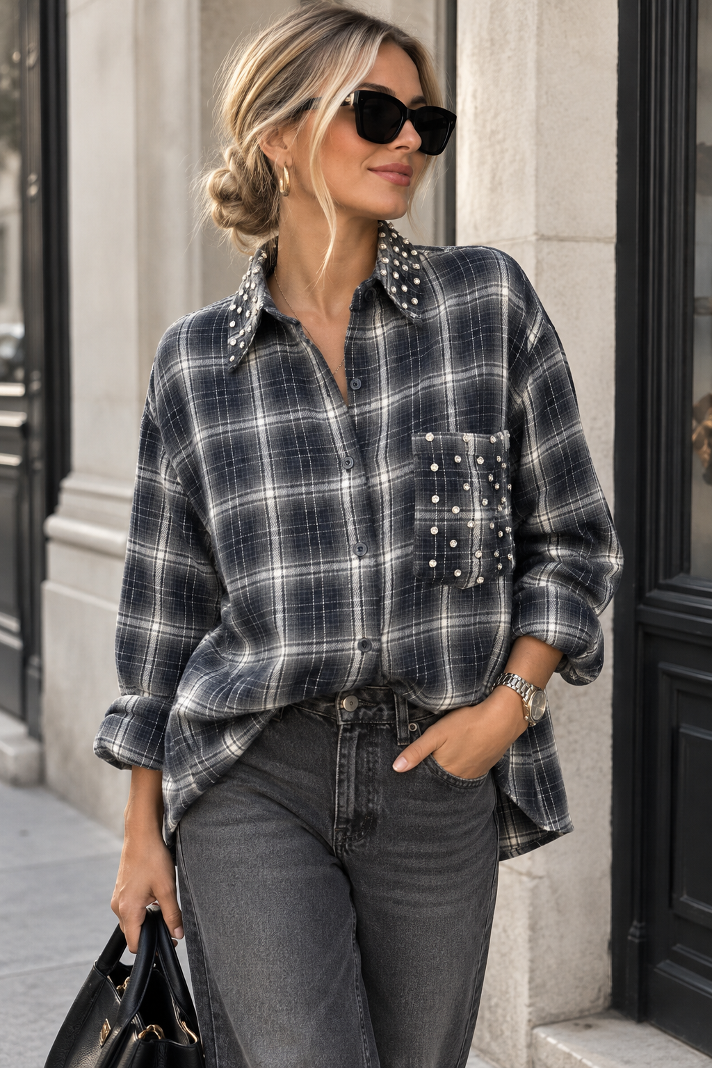 Spark - Check Shirt w sparkels - Navy