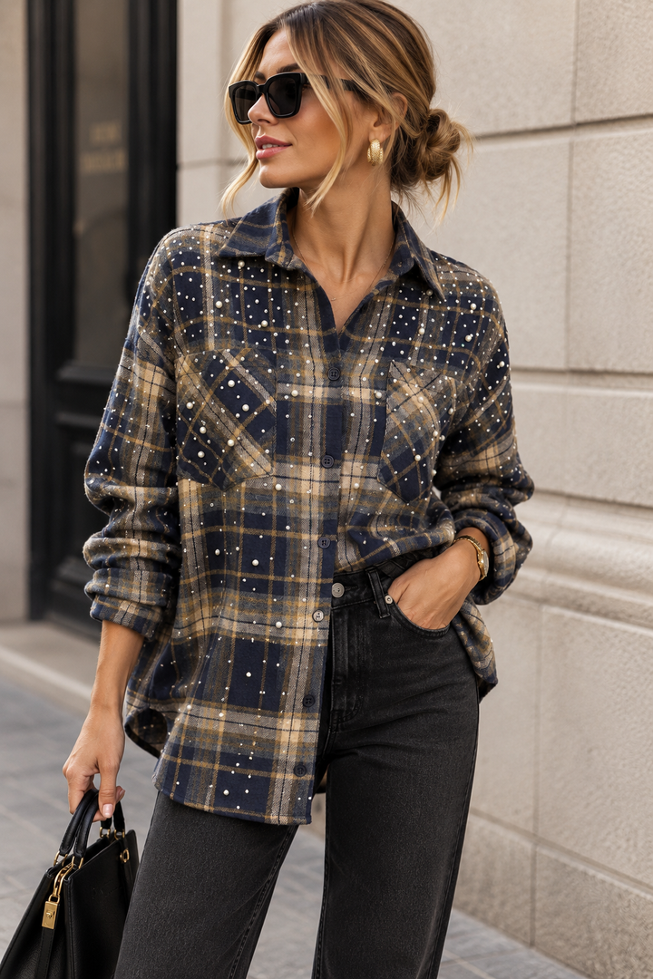 Bling - Check Shirt w Bling - Navy