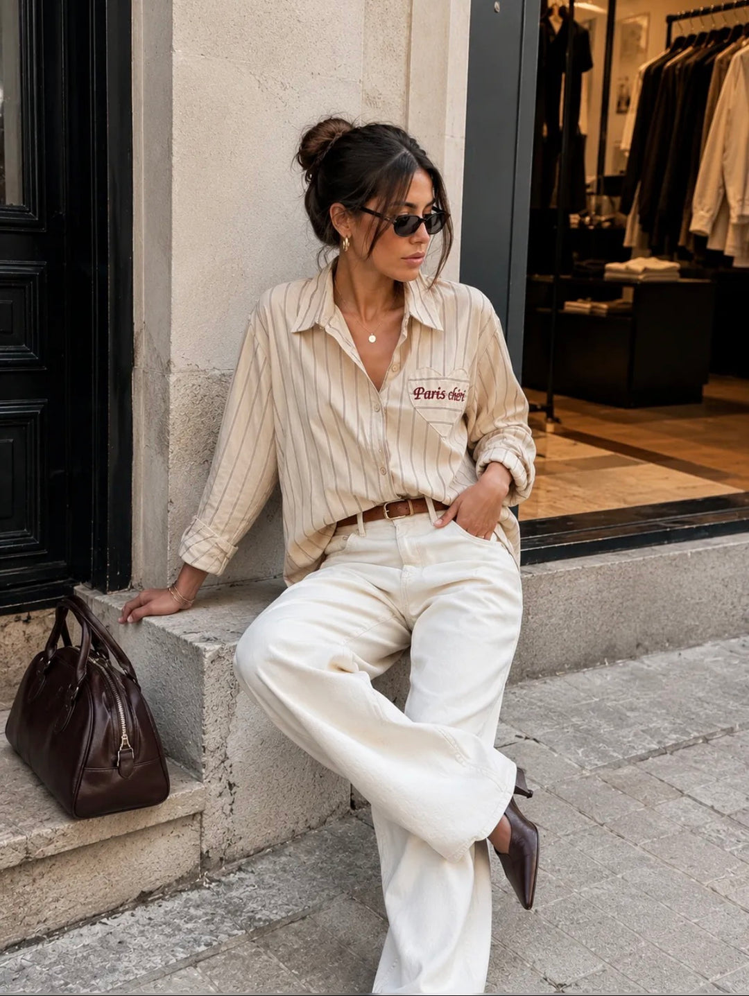 CHERI - Striped Shirt - Taupe