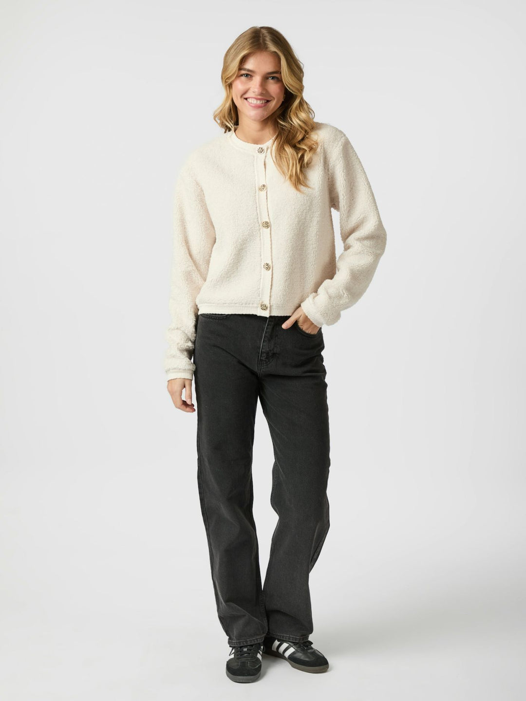 Neo Noir - Limo Fluffy Knit Cardigan - Cream