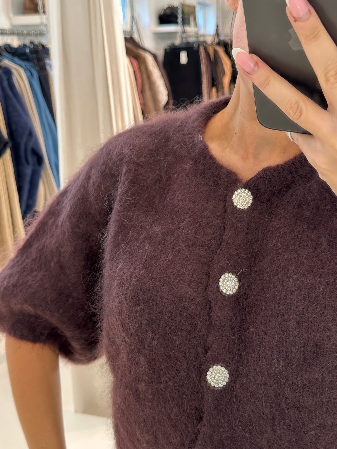 DIAMANT - Fluffy Mohair Cardigan - Dark Brown
